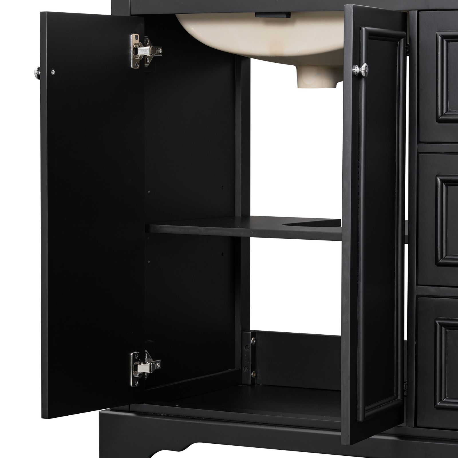 36″ Bathroom Vanity Cabinet Storage with Sink Combo w/2 Door & 3 Drawers Black