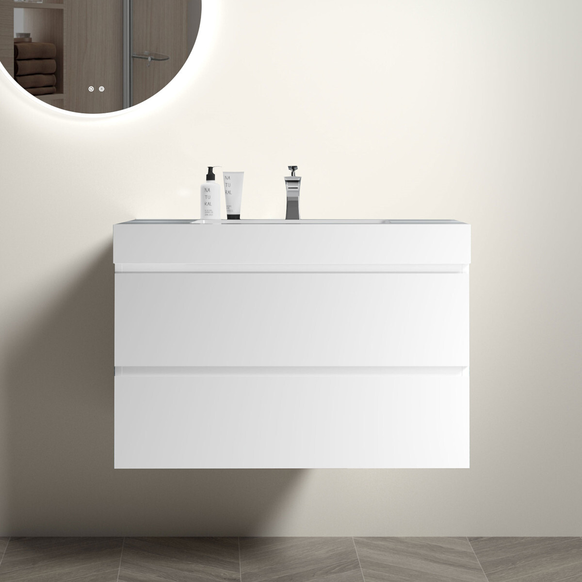 24″ 30″ 36″ Wall Mounted Bathroom Vanity w/Sink,Floating Vanity Cabinet,2 Drawer