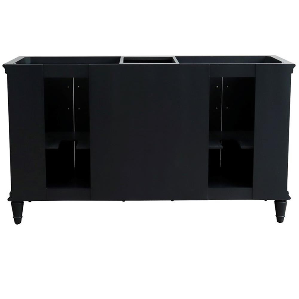61 in. Double Wooden Vanity Dark Gray White Carrara Marble Oval Sink