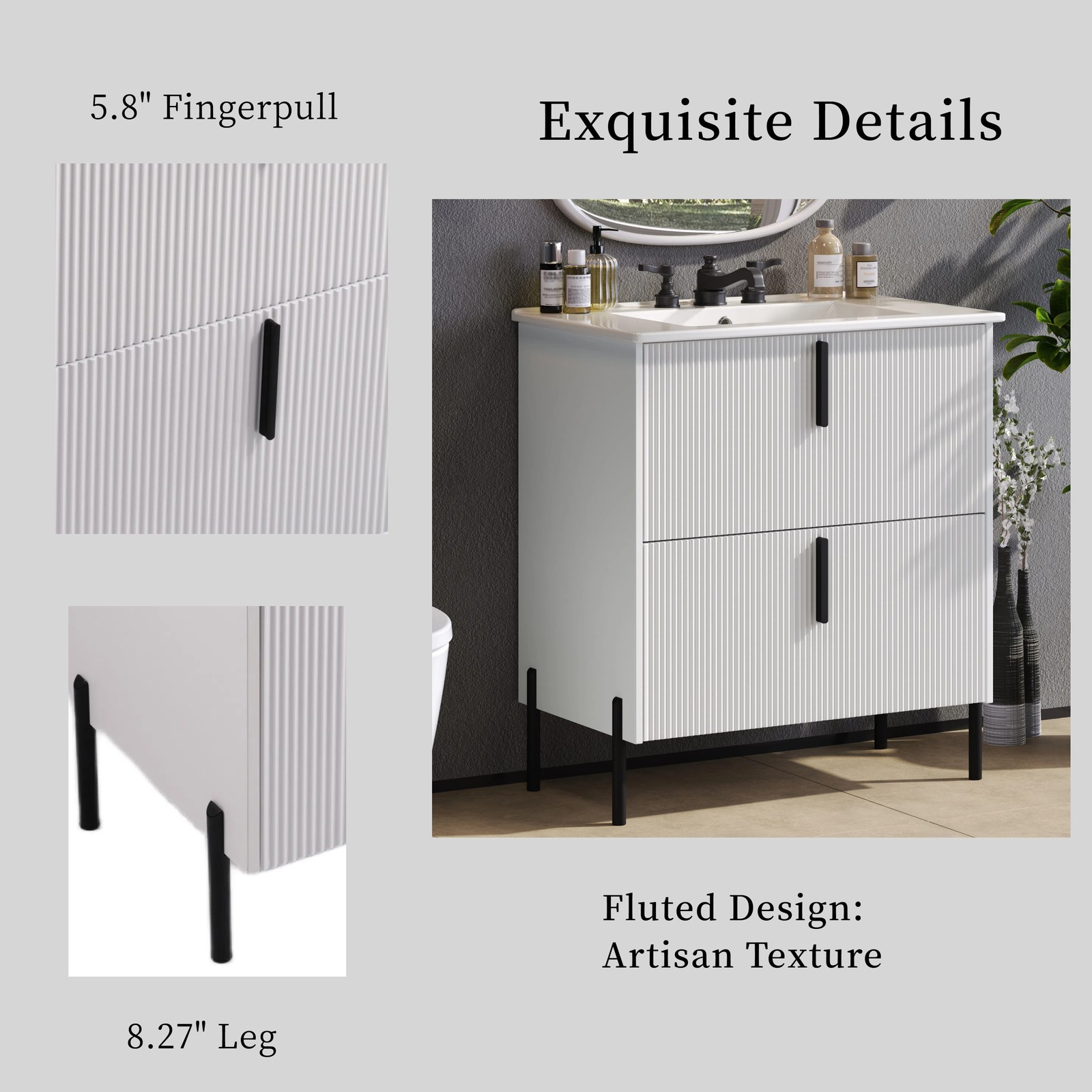 30″ Bathroom Vanity w/Ceramic Sink&Full-Extension Drawers Modern Storage Cabinet