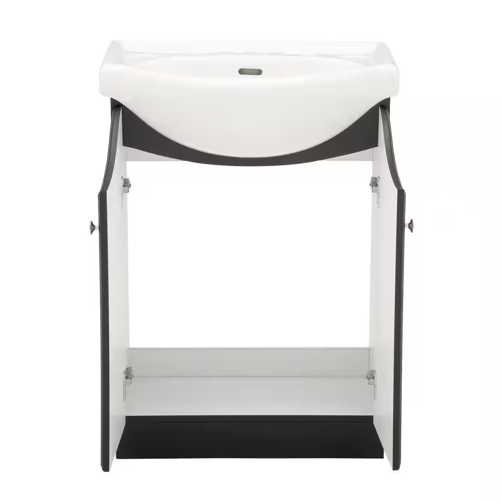 24 In. W Standard Vanity in Satin Black Color with Ceramic Vanity Top in White w