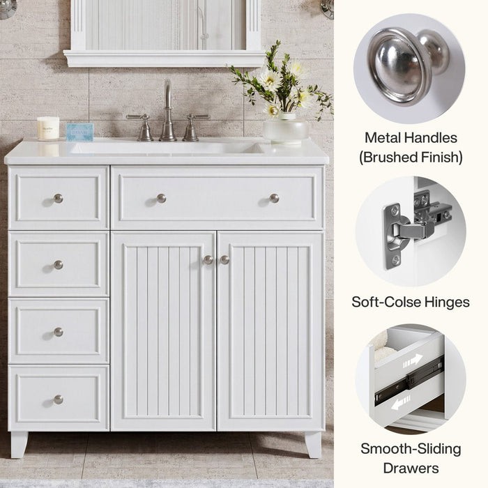 36″ Bathroom Vanity with Sink, Bathroom Sink Cabinet with 5 Drawers & 2 Doors