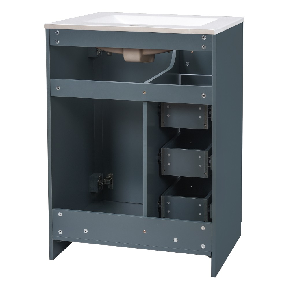 24 Inch Single Sink Bathroom Vanity Ceramic Top Drawers Storage Cabinet