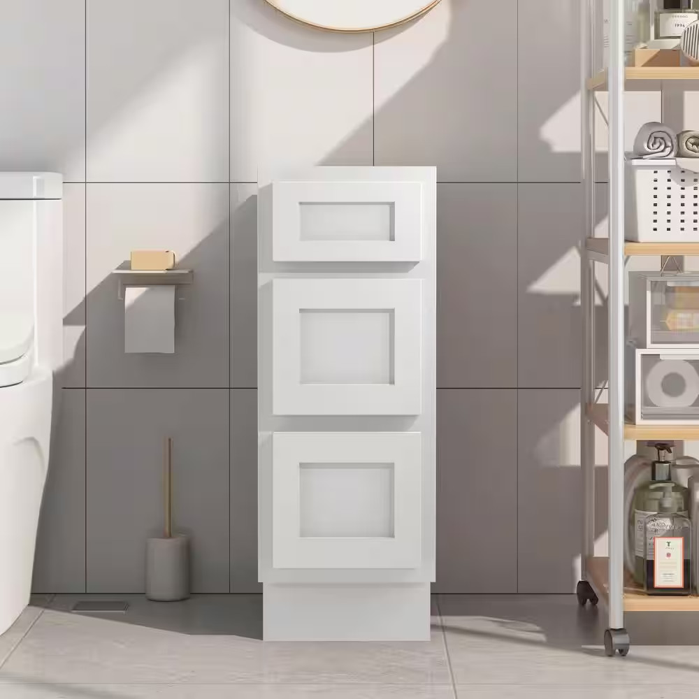 12 In. W X 21 In. D X 32.5 In. H 3-Drawers Bath Vanity Cabinet Only in White (Un