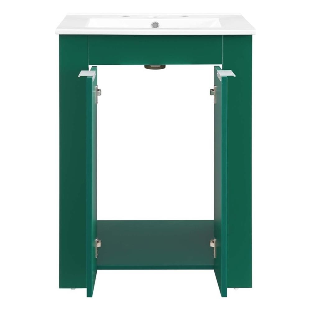 Modway Maybelle Modern Wood/Ceramic Bathroom Vanity in Green/White