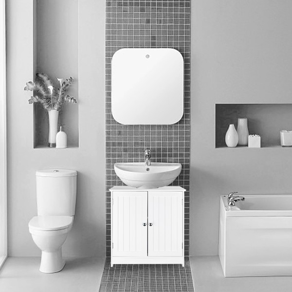 White Bathroom Sink Cabinet Storage Furniture with Cupboard and Shelves