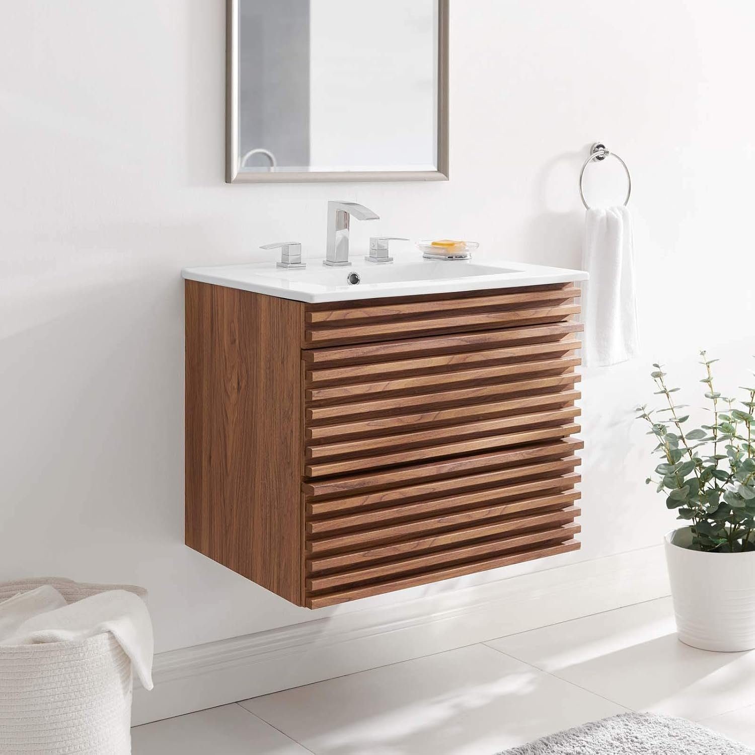 Modway Render 24″ Mid-Century Floating Bathroom Vanity