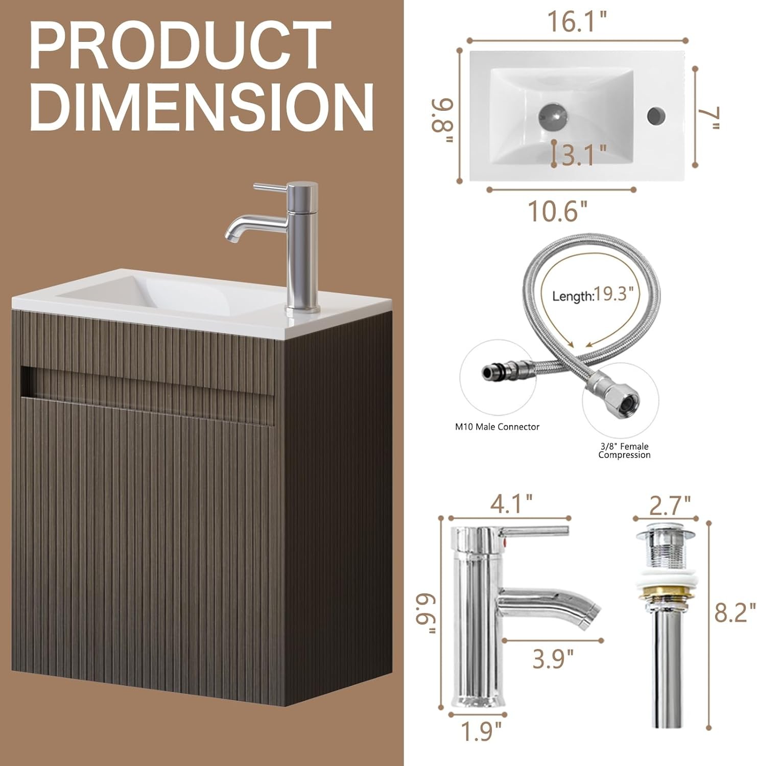 16″ Bathroom Vanity Wall Mount Cabinet with Sink Faucet Vessel Drain Combo Set