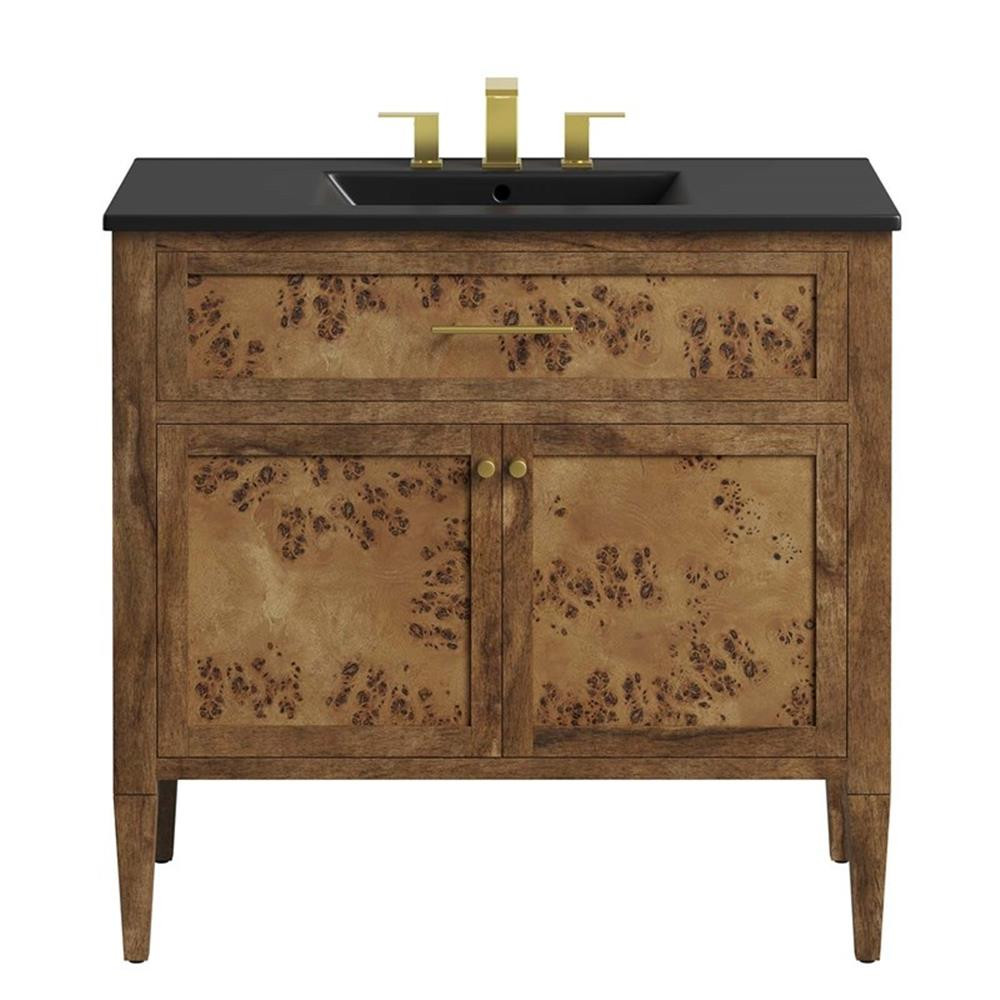 Modway Elysian 36″ Modern Wood Bathroom Vanity in Black and Brown