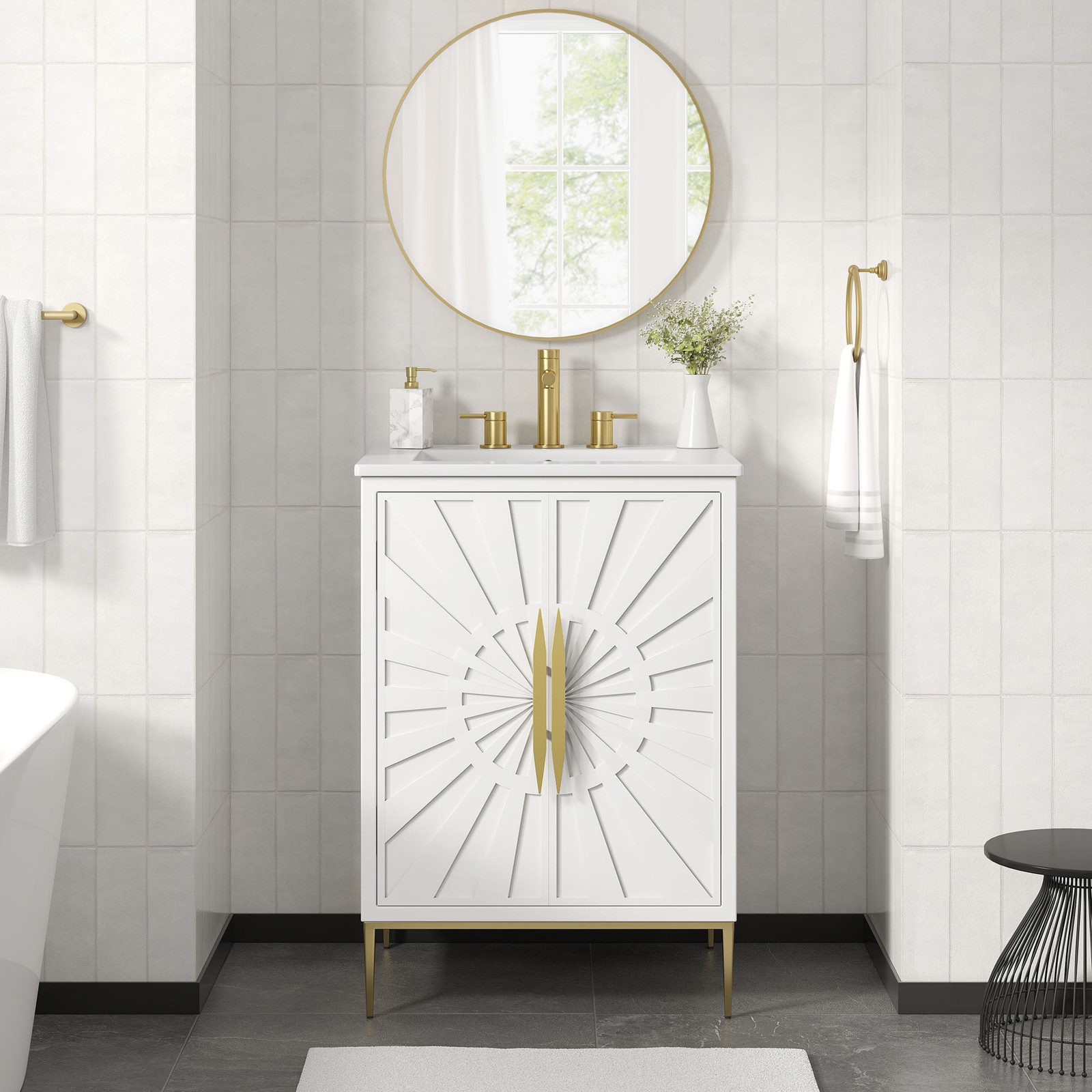 Modway Awaken 24″ Bathroom Vanity in White White With Ceramic Sink Basin