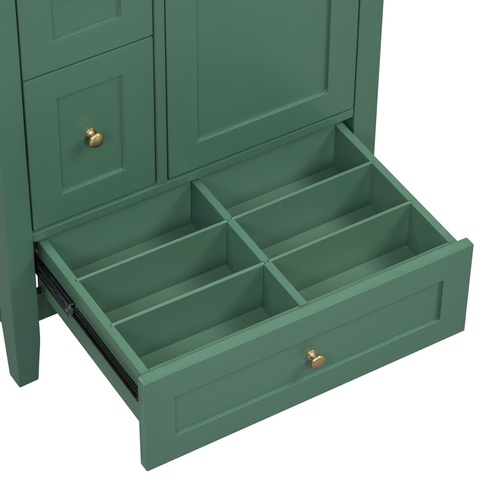 24″ Bathroom Vanity w/Ceramic Sink, Freestanding Vanity Cabinet, 3 Drawers, Door