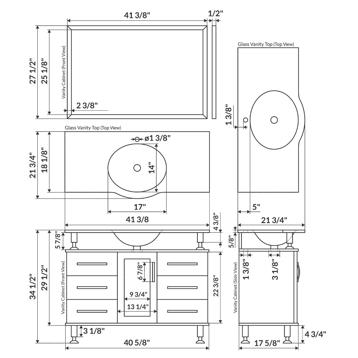 42″ Bathroom Vanity Cabinet with Sink Glass Top and Mirror Espresso by LessCare