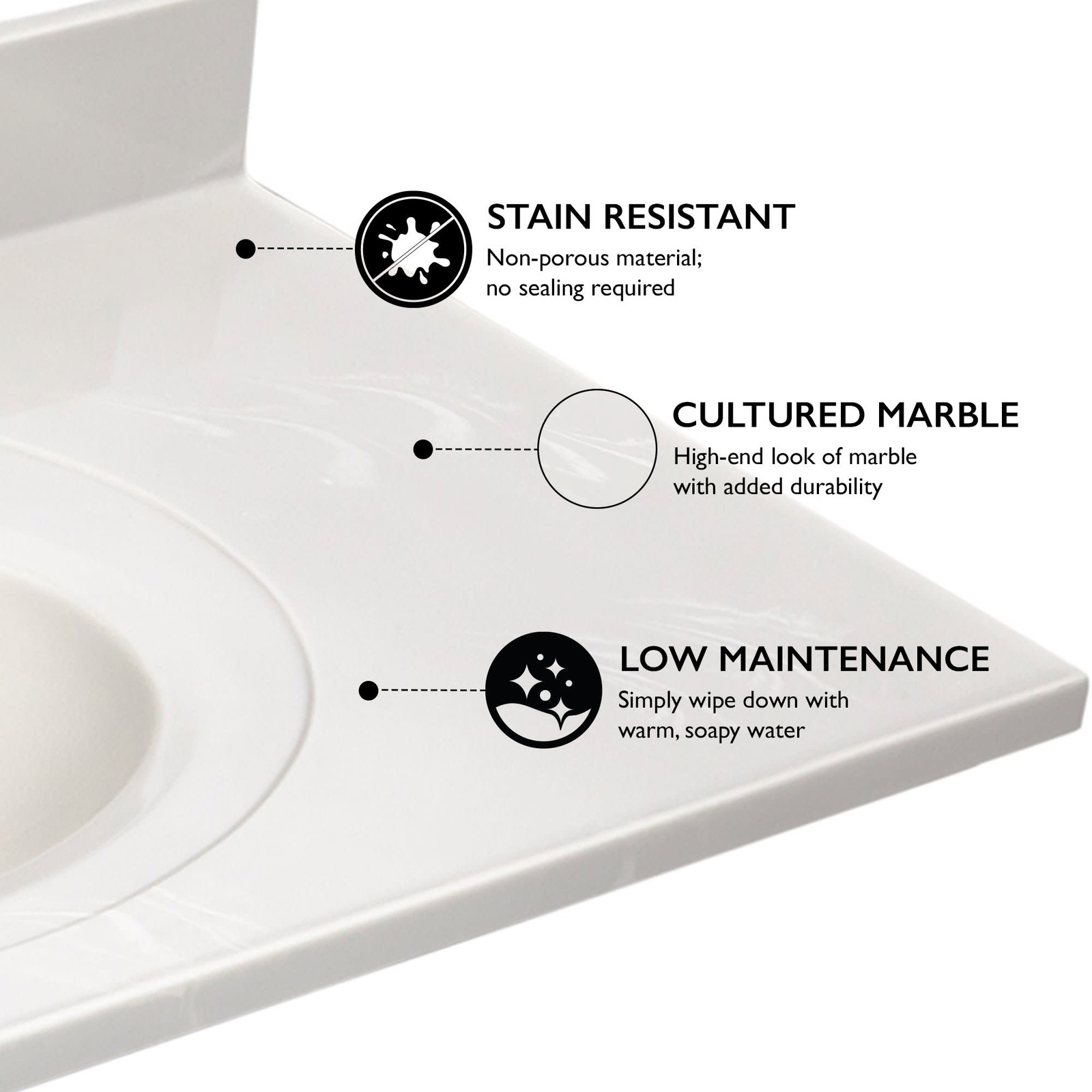 Design House 586164 43″ Cultured Marble Vanity Top – White