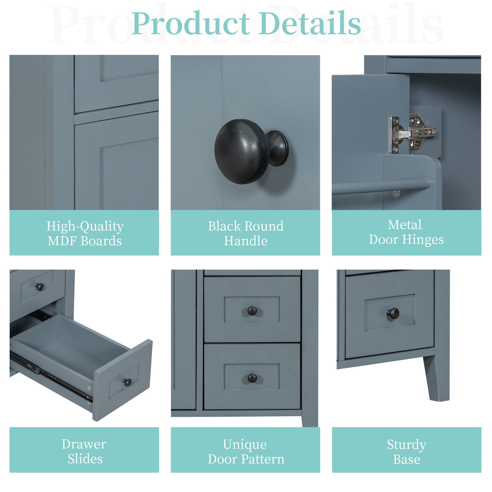 30″ Blue Gray Bathroom Vanity with Sink, 3 Drawers & Cabinet