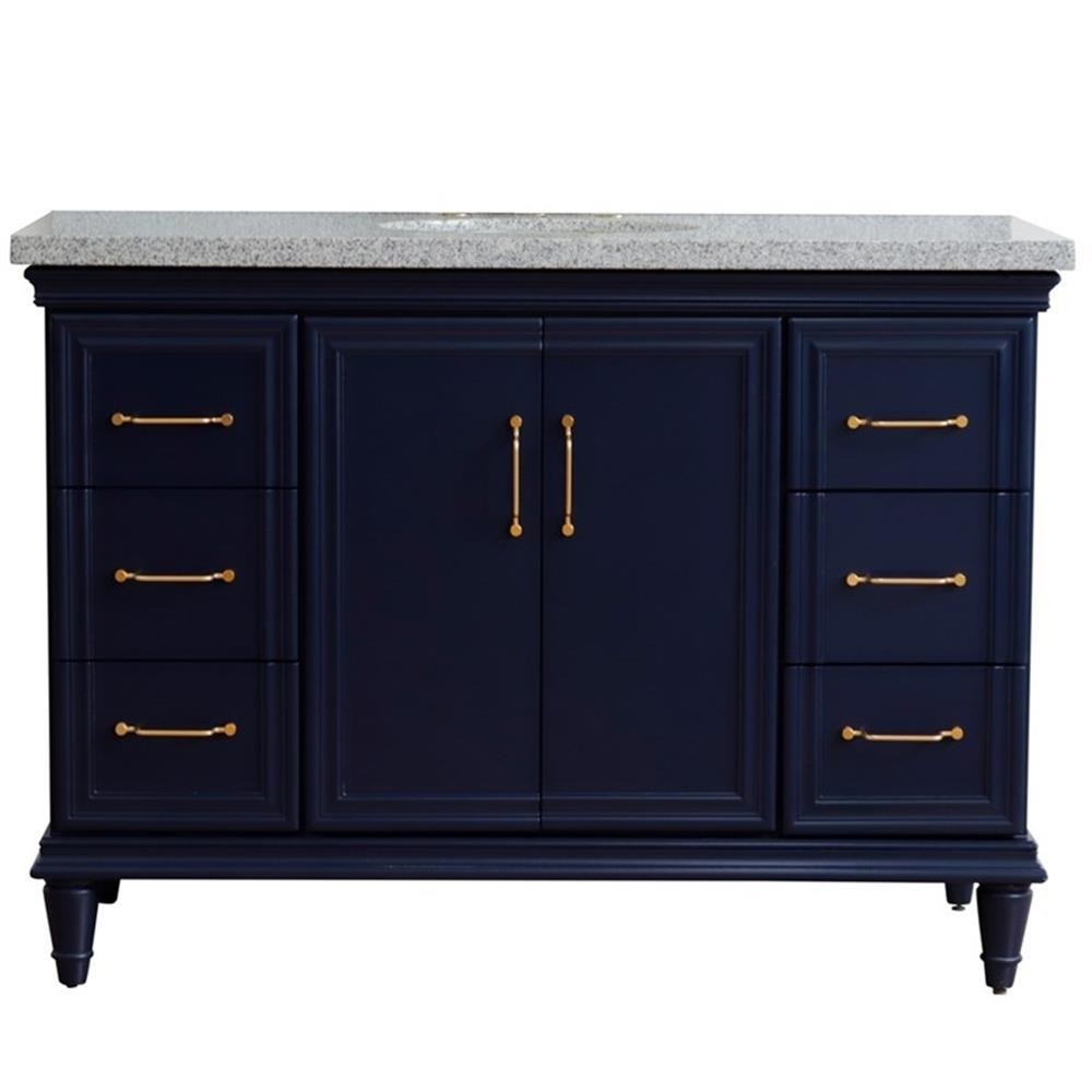 49 in. Single Wooden Vanity Blue with Gray Granite Oval Sink