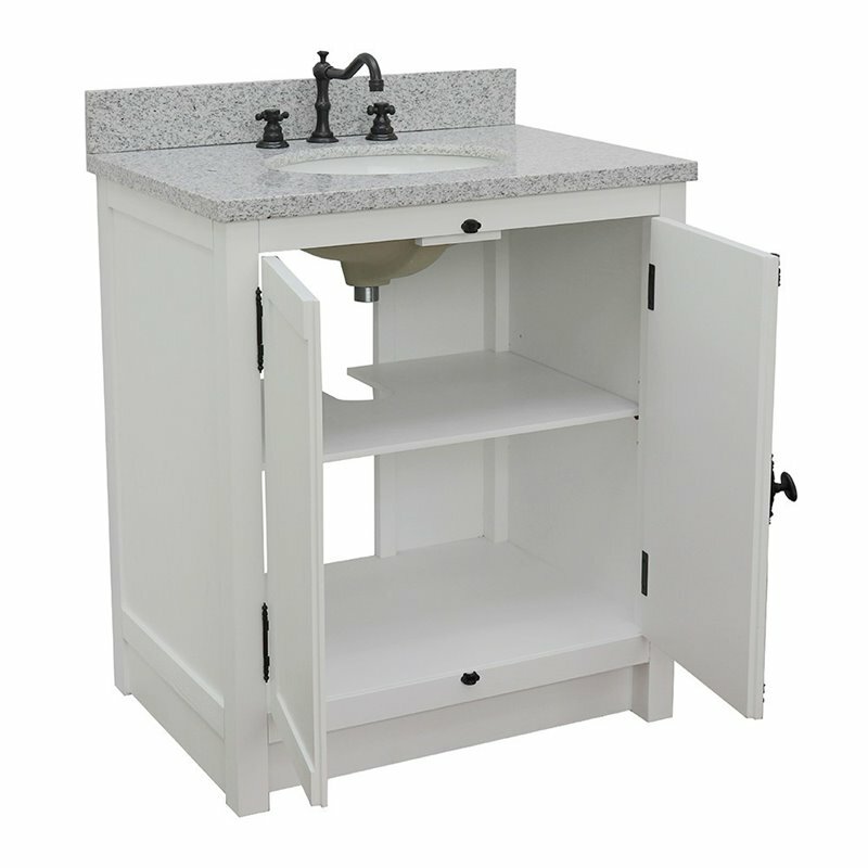 Plantation 31″ Oval Sink Solid Wood Vanity in Glacier Ash/Gray Granite Stone