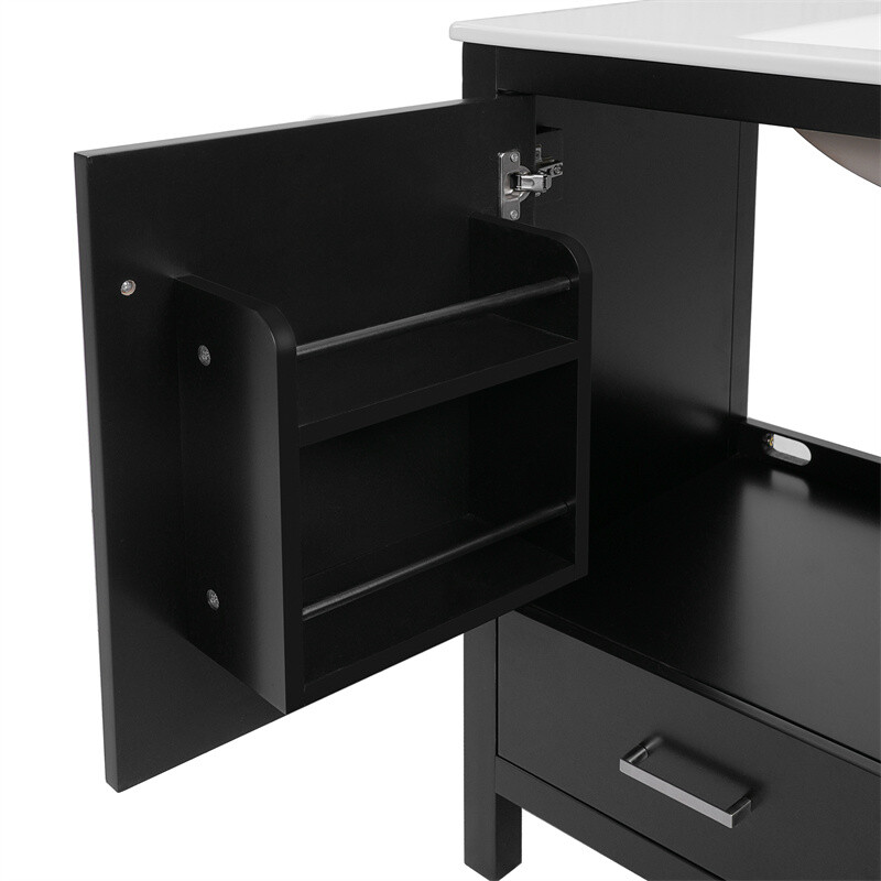 36″ Black Bathroom Vanity with Ceramic Sink Bathroom Cabinet with Ample Storage