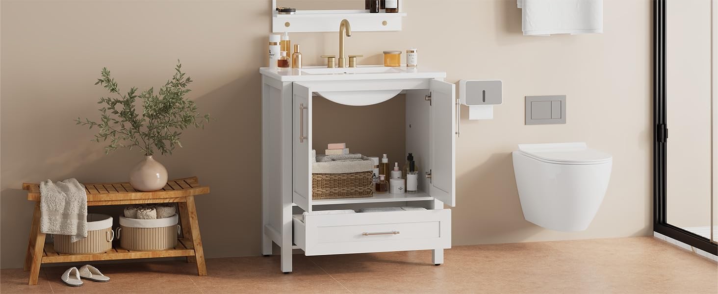 24/30/36″Bathroom Vanity with Sink,Doors & Drawers Bathroom Cabinet Vanity W/Top