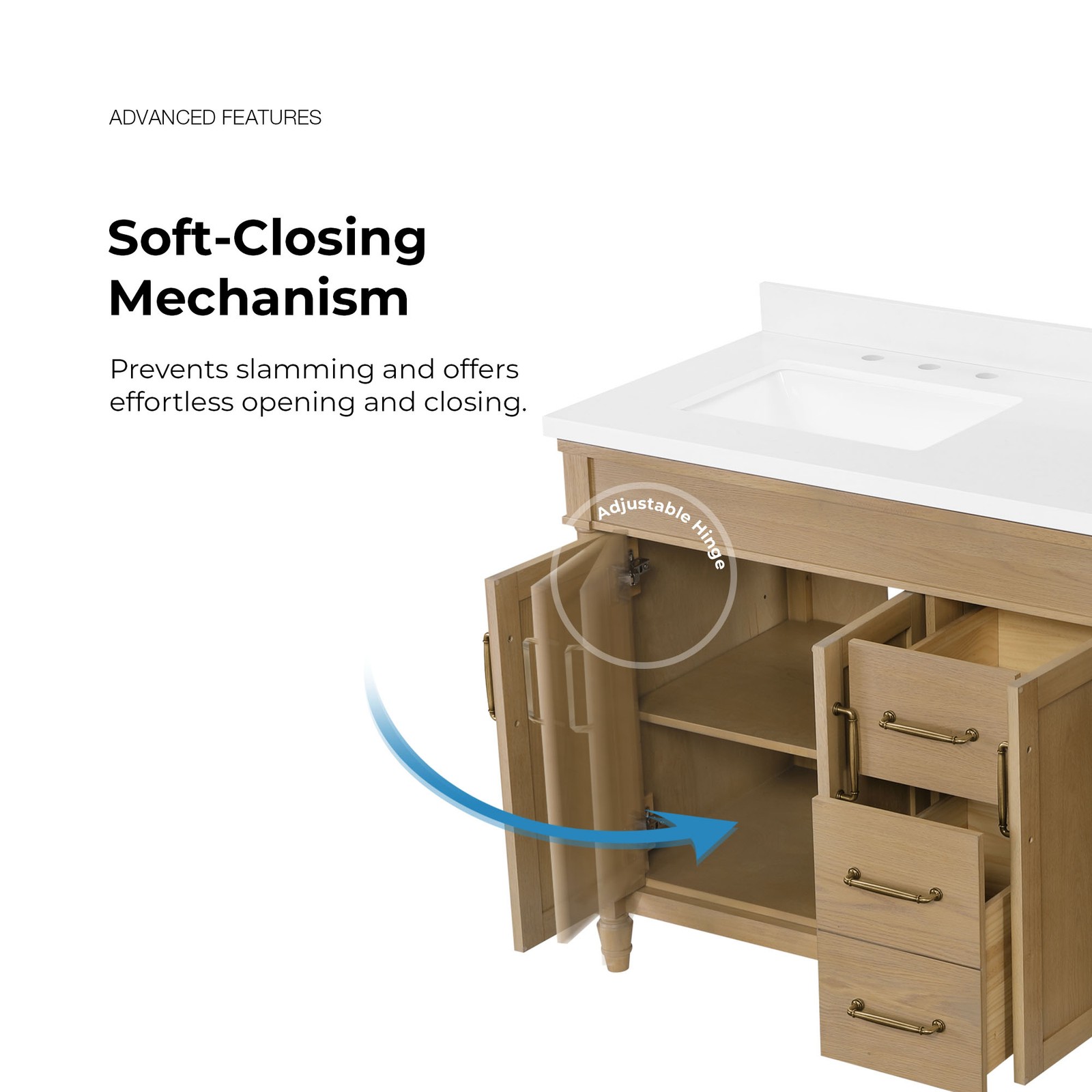 Salisbury 60″ Natural Birch Bathroom Vanity with White Countertop