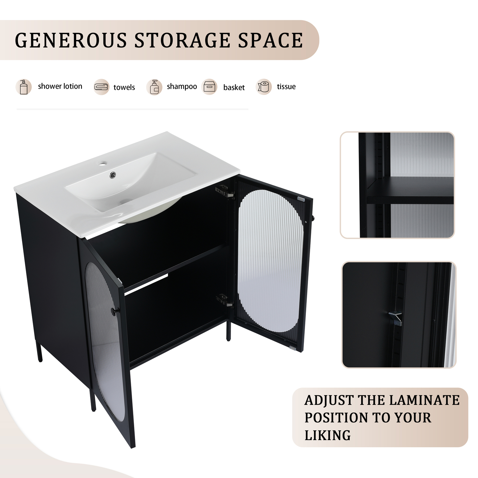 Modern 30″ Metal Freestanding Bathroom Vanity W/ Single Ceramic Sink Basin Black