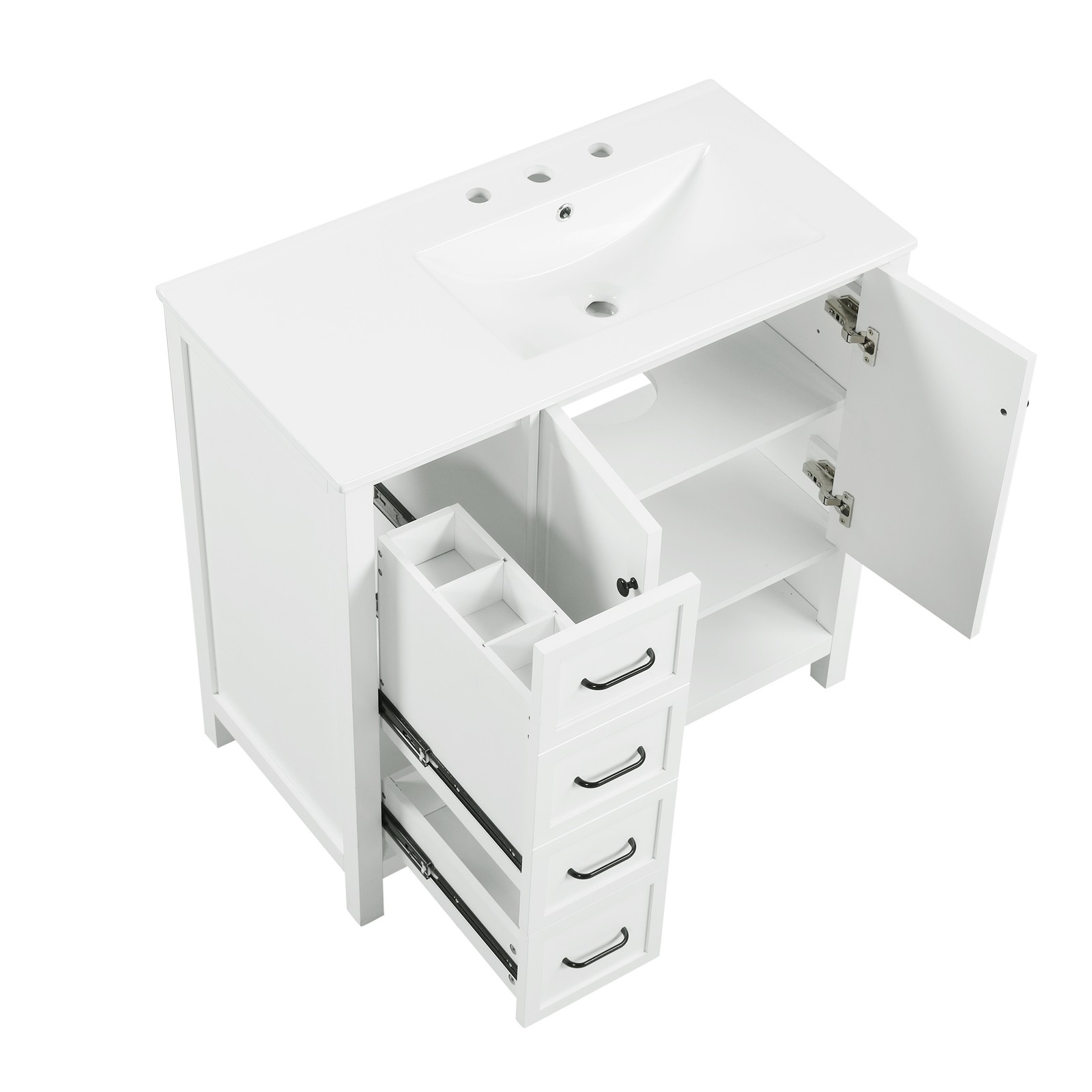 36″ Bathroom Vanity with Ceramic Sink, Modern Storage Cabinet w/Doors & Drawers