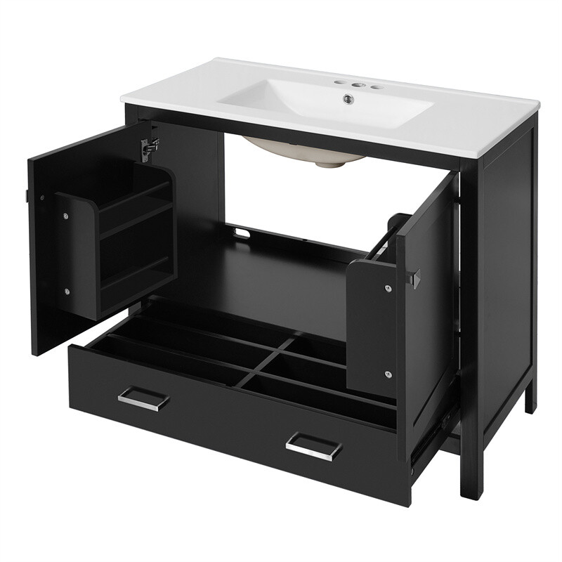 36″ Black Bathroom Vanity with Ceramic Sink Bathroom Cabinet with Ample Storage