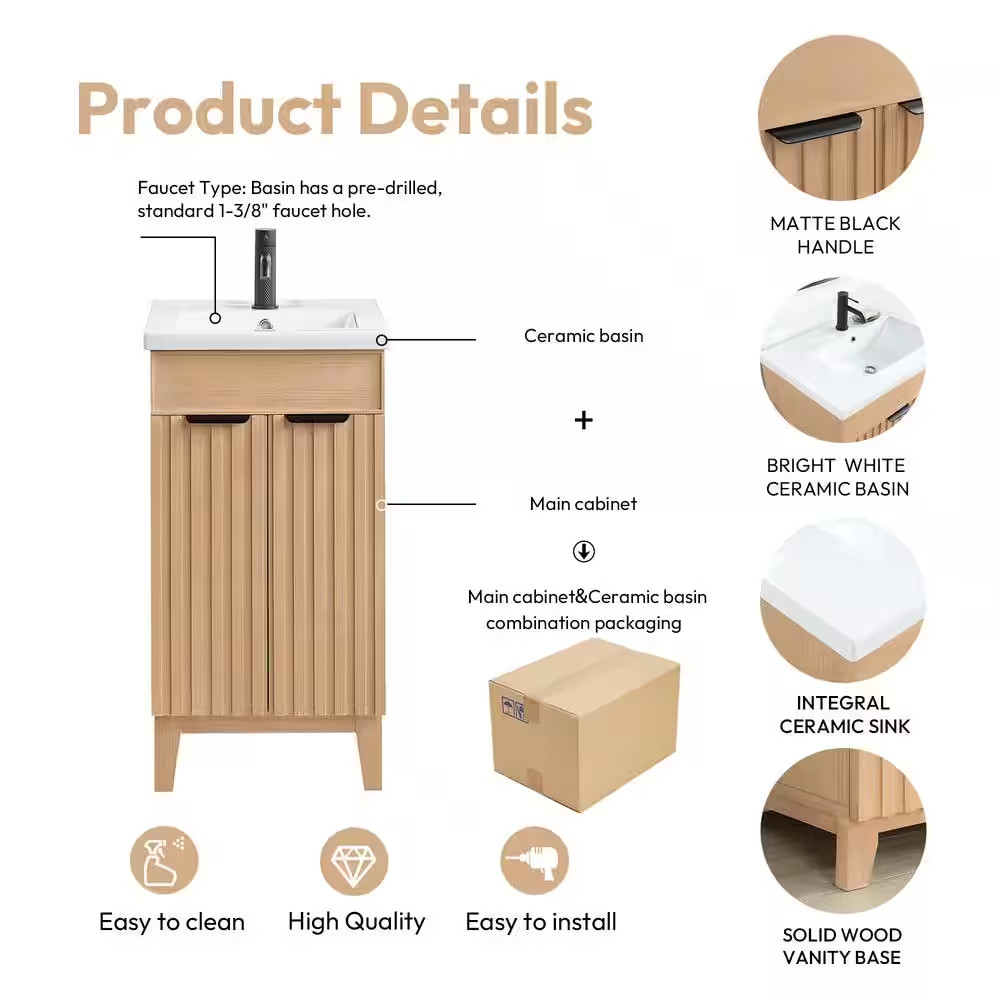 Palos 18.1 In.W X 18.1 In.D X 34.8 In.H Single Sink Bath Vanity in Fir Brown wit