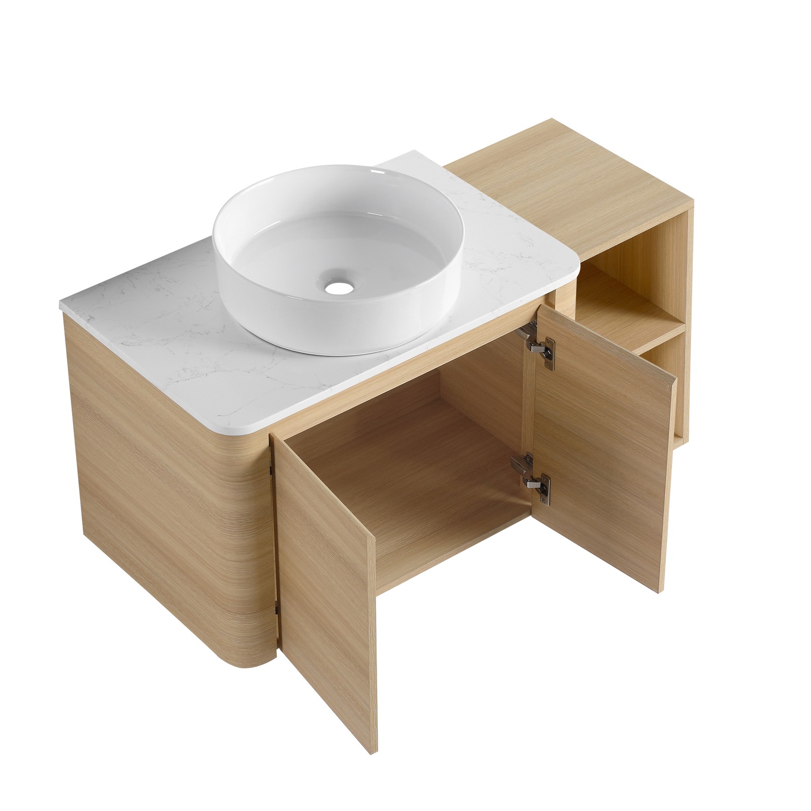 42in Plywood Floating Bathroom Vanity W/White Ceramic Basin Sink Storage Shelves