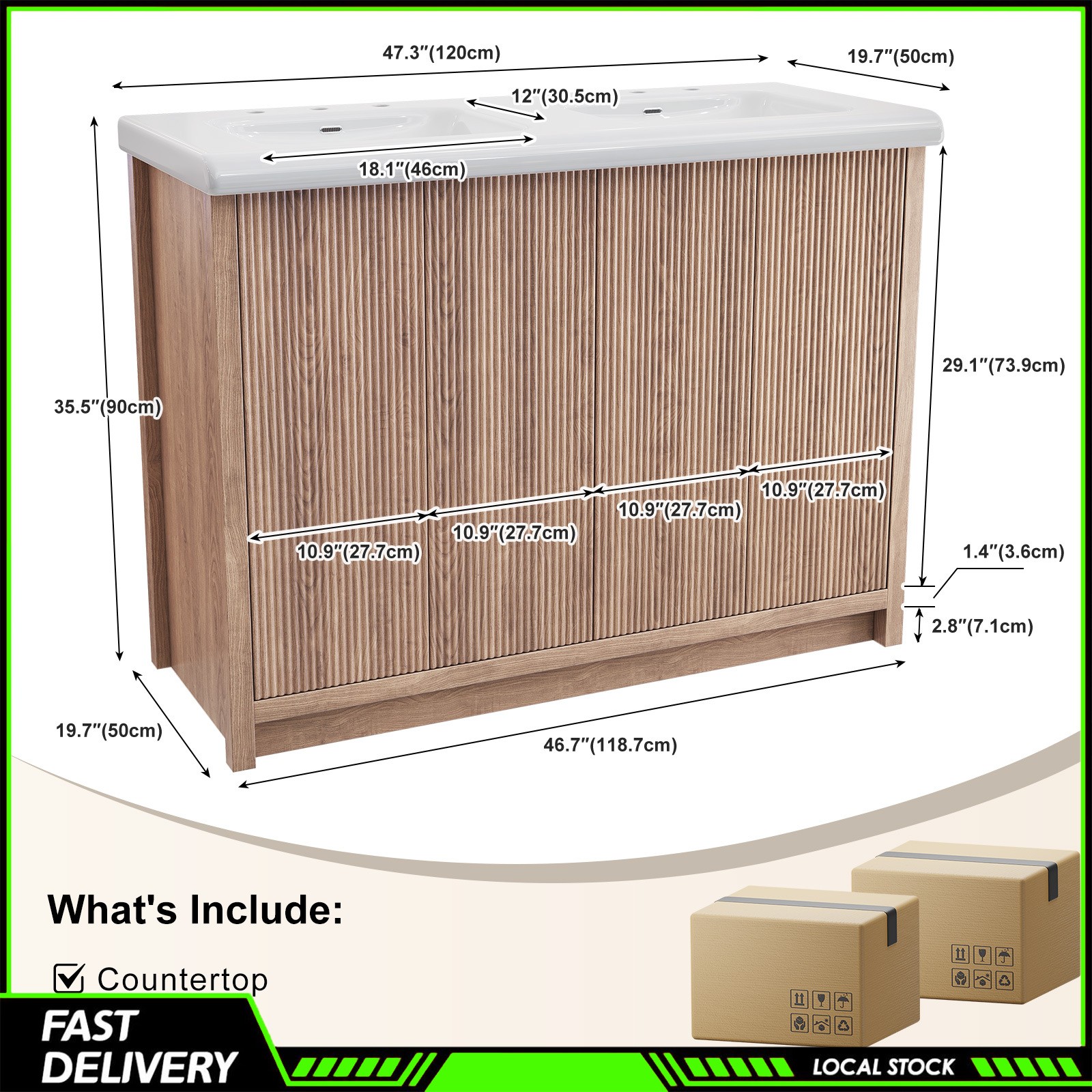 47″ Bathroom Vanity Set Wood Cabinet with Double Ceramic Drop in Sink Top Design