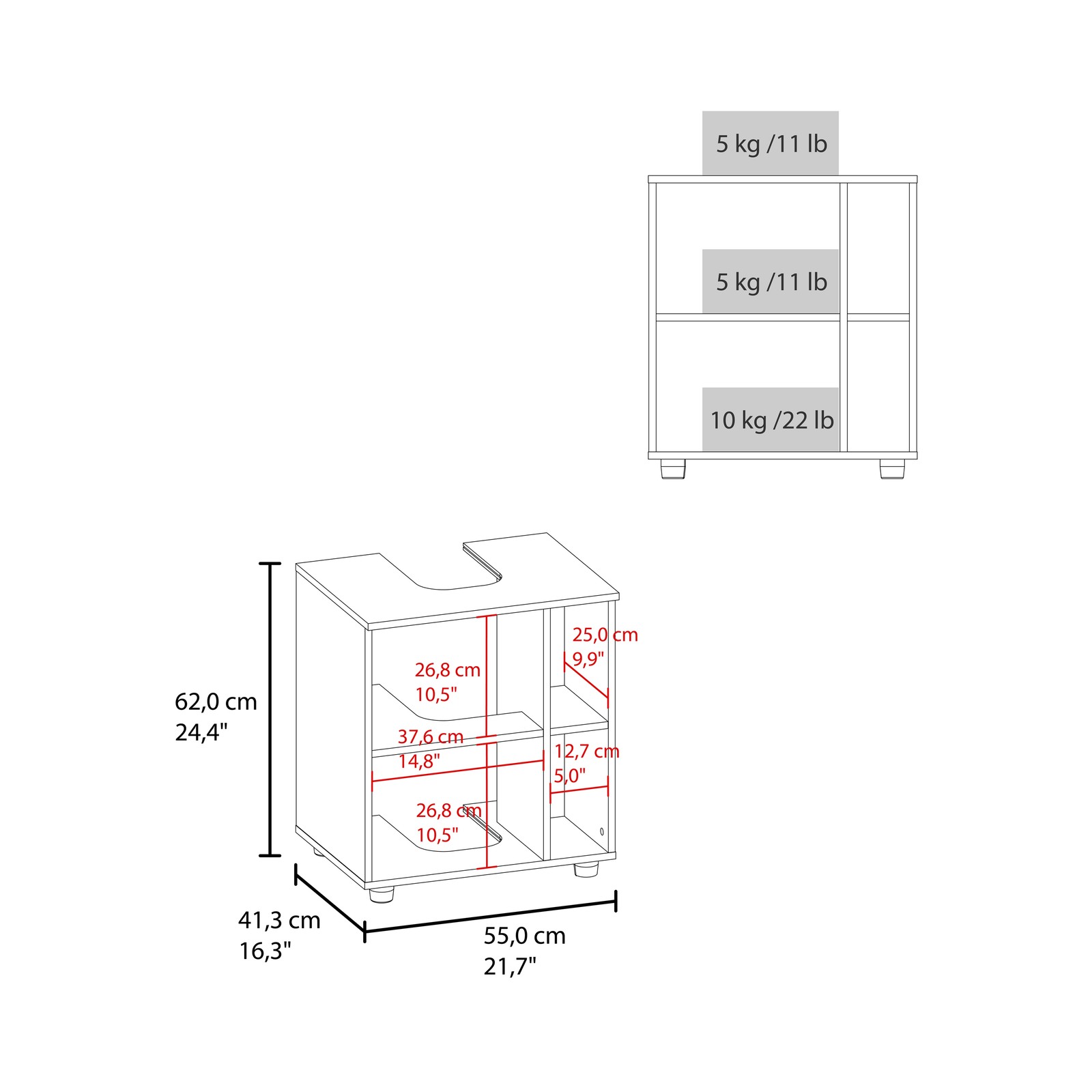 Under Sink Cabinet with Two Side Shelves, Double Doors, 22″ Freestanding
