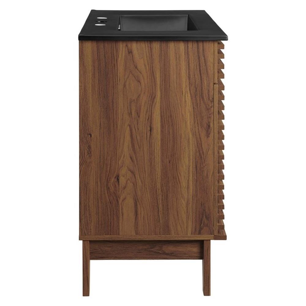 Modway Render 30″ Modern Wood/Ceramic Bathroom Vanity in Walnut/Black