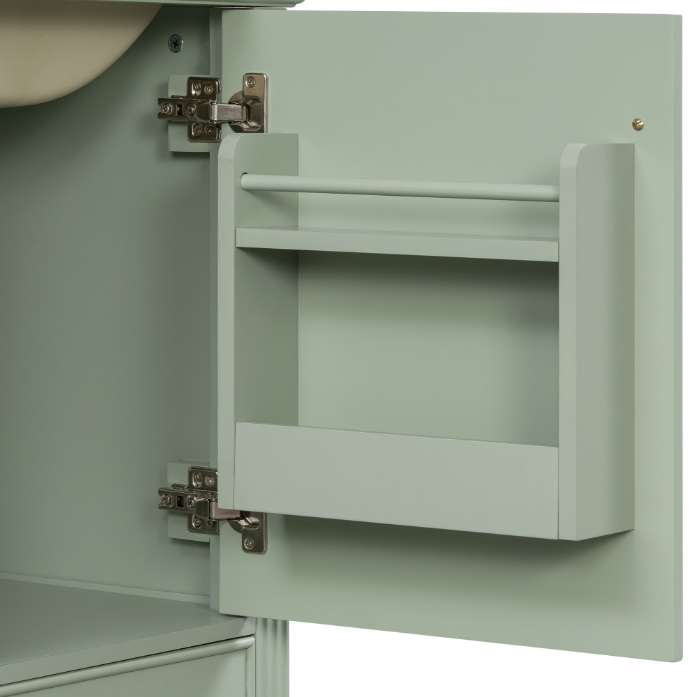 20″ Green Bathroom Vanity, Ceramic Sink, Solid Wood Legs, Soft-Close, Storage
