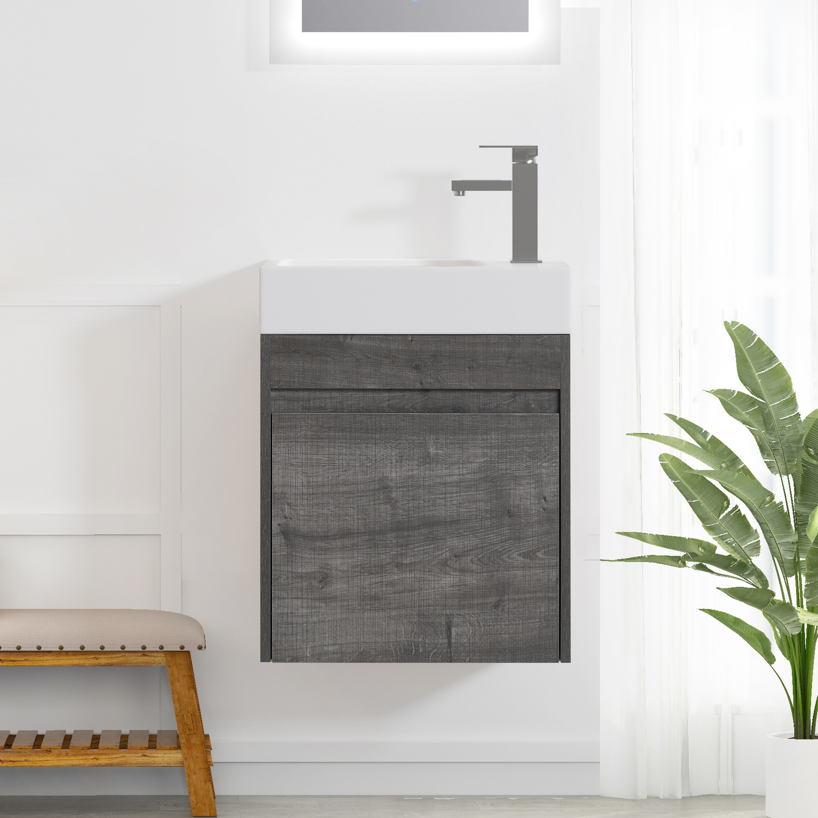 18in Wall Mounted Floating Bathroom Vanity Cabinet W/Resin Sink Small Space Gray