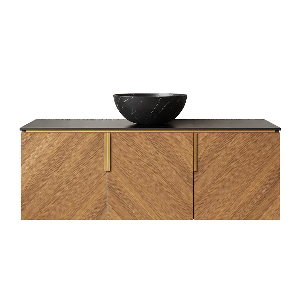 48″ Wall Mounted Bathroom Vanity w/Round Sink, Floating Vanity Cabinet, 3 Doors