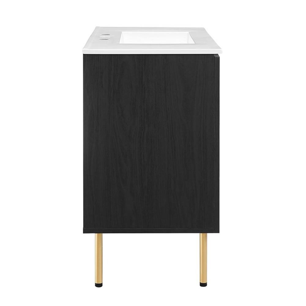 Modway Chaucer 36″ Wood & Rattan Bathroom Vanity in Black/White