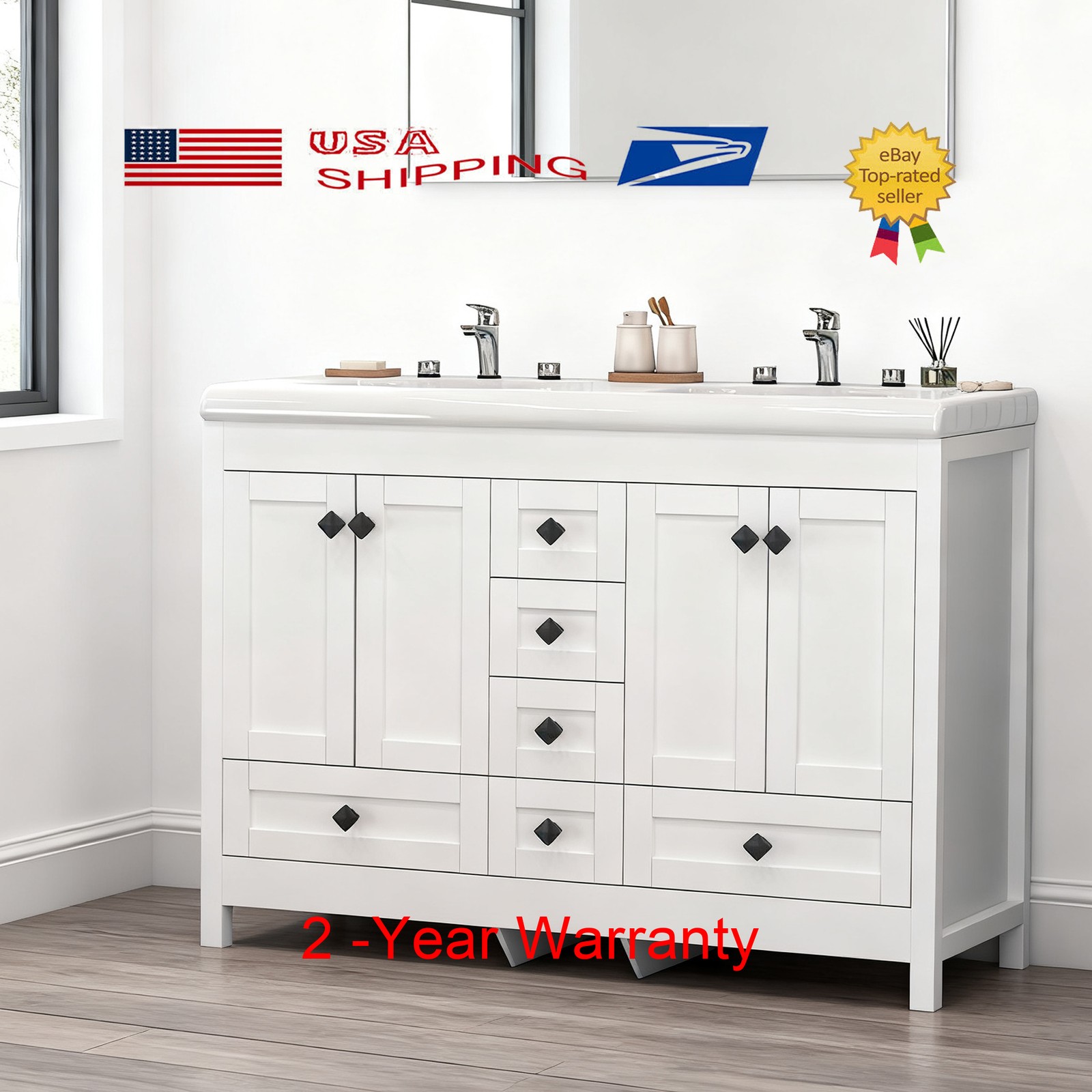 47″ Double Sink Large Bathroom Vanity Cabinet w/ 6 Storage Drawers Freestanding