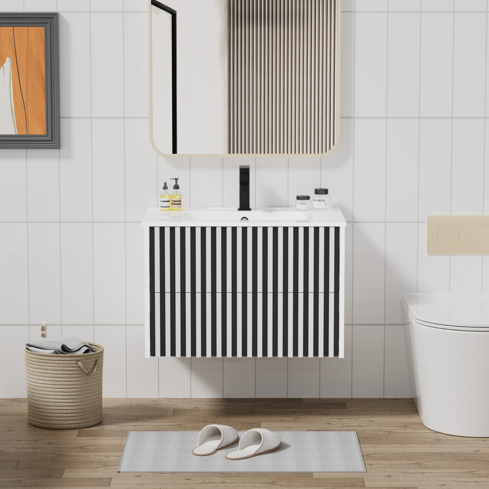 24″/ 30″/ 36″ Wall Mounted Bathroom Vanity Set With Sink Top, Faucet And Drain