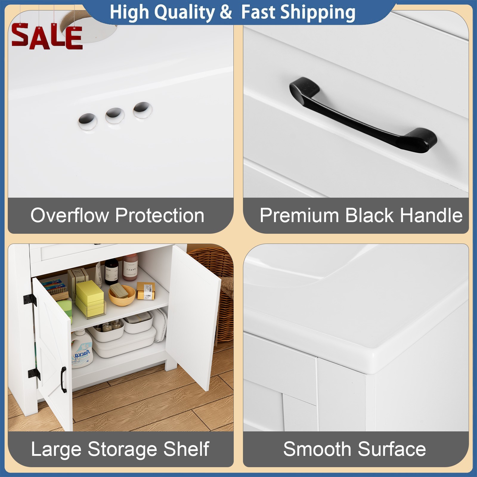 31″ Bathroom Vanity with Sink Combo Bathroom Cabinet with 2 Doors Freestanding