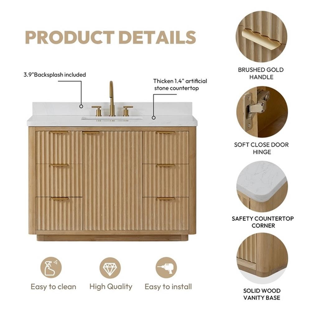 Pemberly Row 48″ Single Bath Vanity-Washed Ash Gray/Lightning White Composite