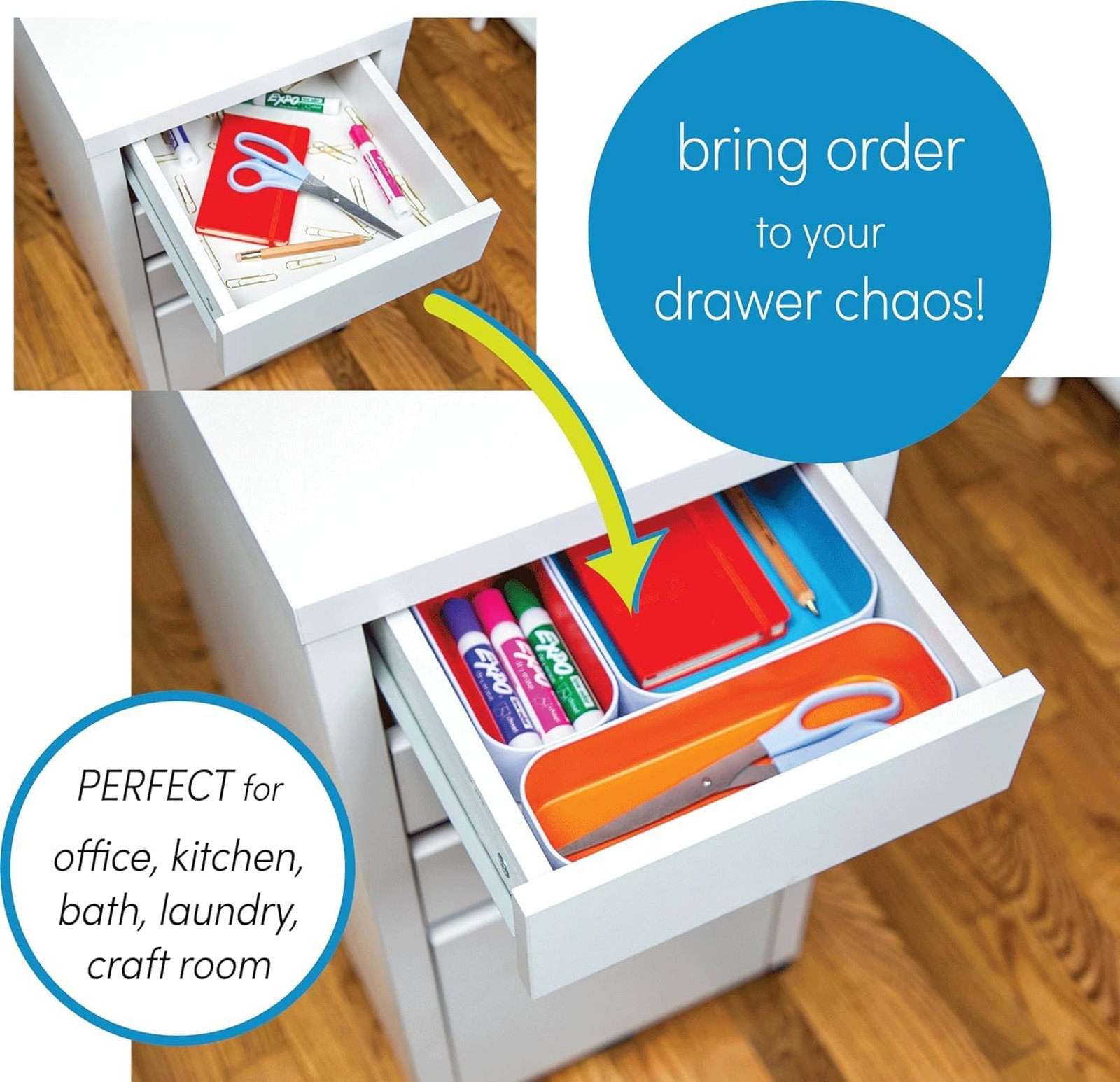 Metal Organizer Tray Set 1 Inch Deep for Makeup Stationery Kitchen Bathroom