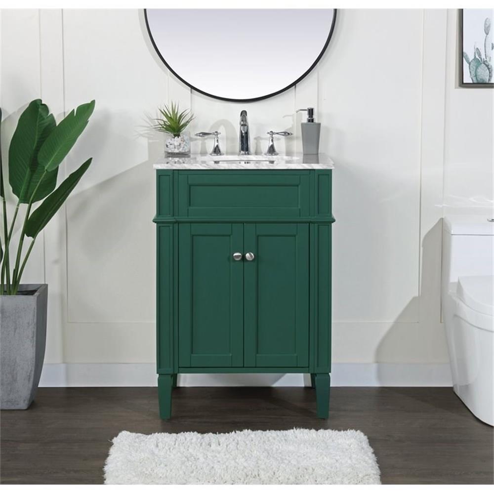 Elegant Decor Park Avenue 24″ Metal MDF Marble Single Bathroom Vanity in Green