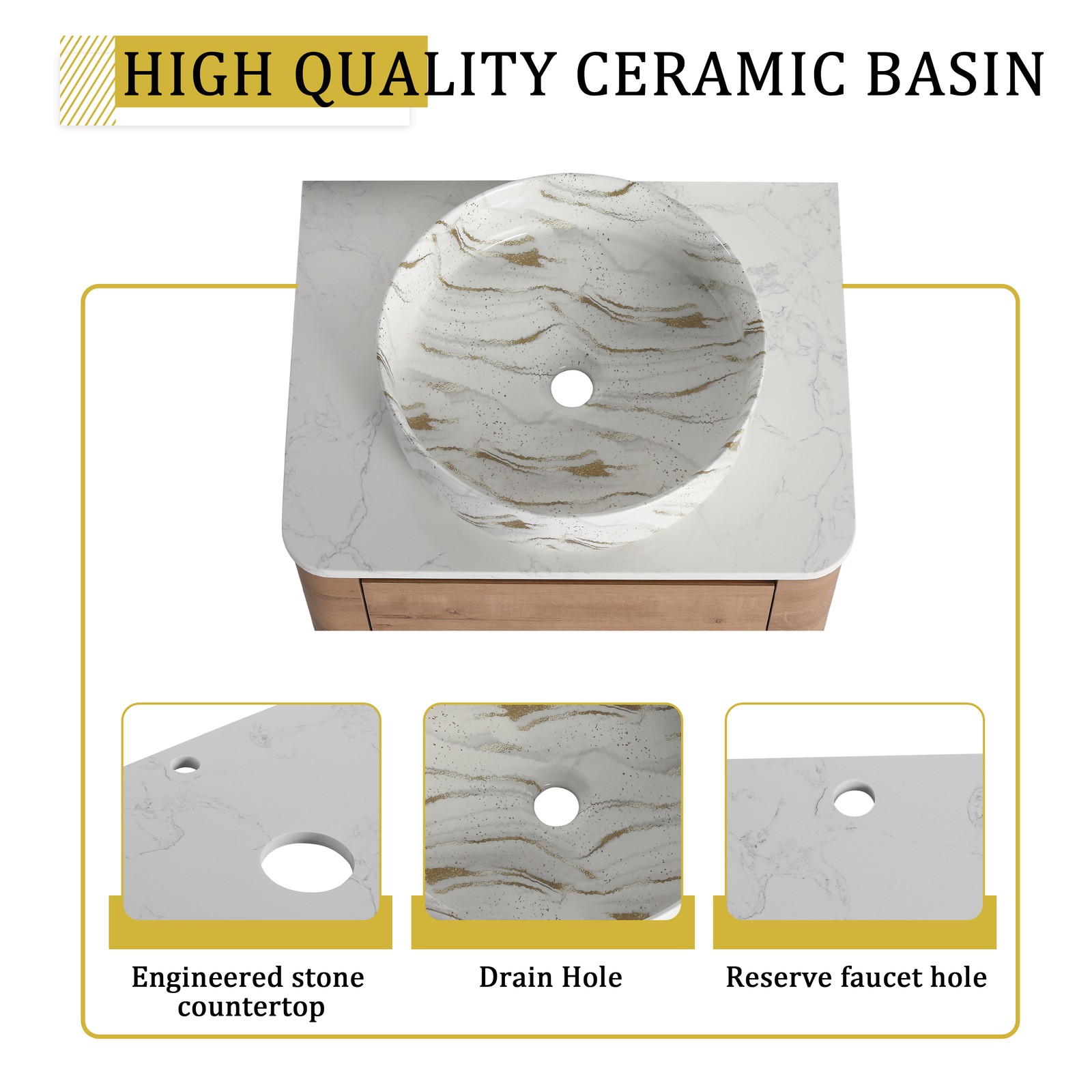 24 in Plywood Wall-Mounted Bathroom Vanity With Ceramic Vessel Sink Counter Top