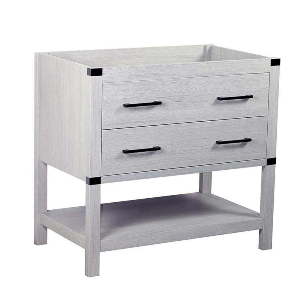 37″ Transitional Single Solid Wood Vanity with Oval Sink in Gray Pine