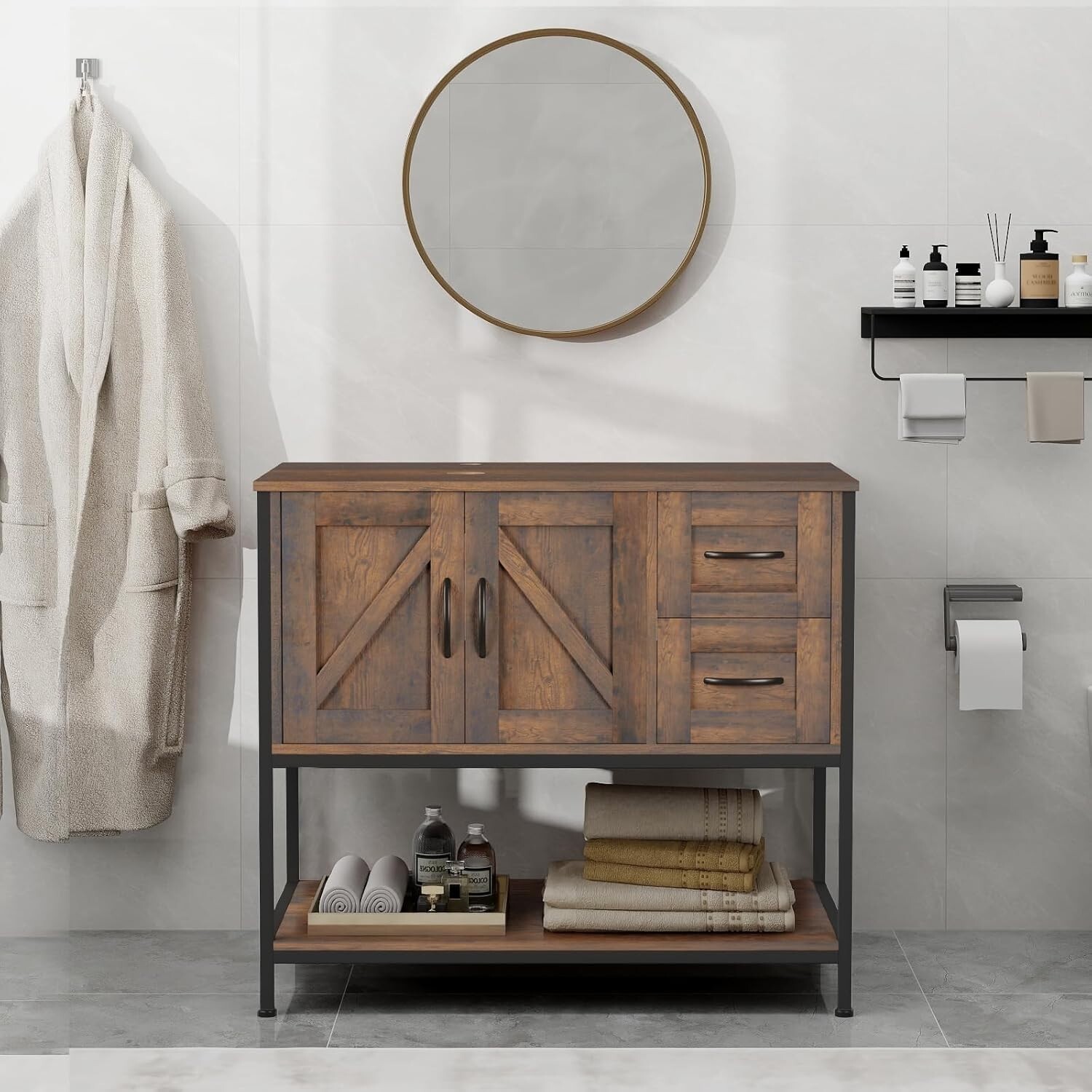 36” Bathroom Vanity Cabinet Basin Sink with 2-Doors Drawers Storage Open Shelf