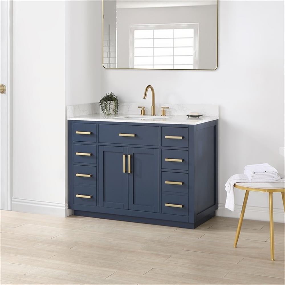 Pemberly Row 48″ Wood Vanity in Royal Blue with Composite Stone Top no Mirror