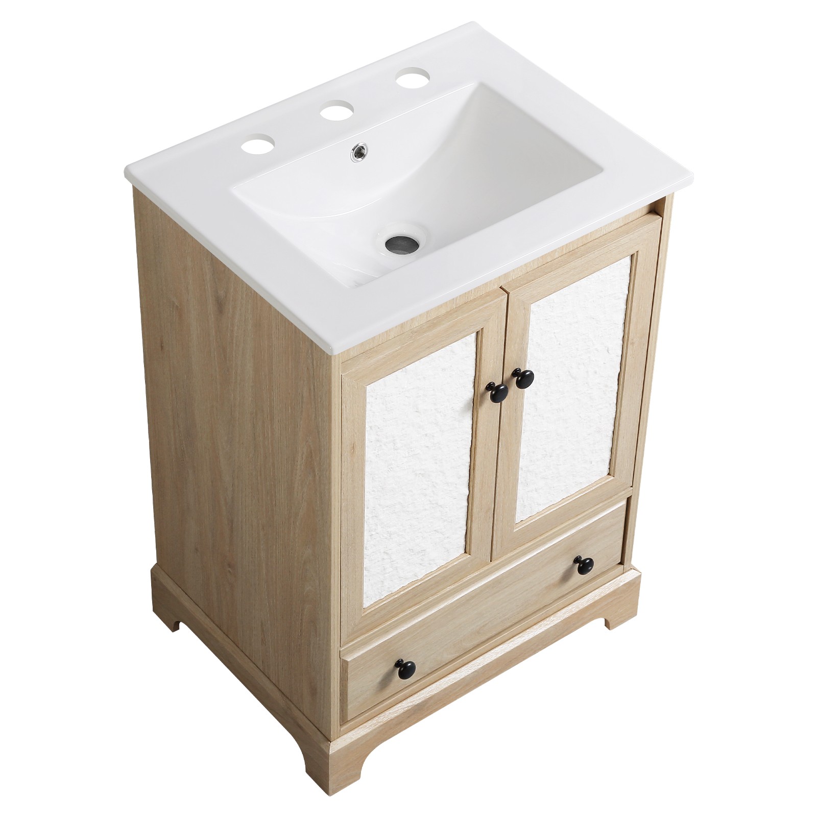 Brown Modern Bath Vanity w/ Porcelain Sink, Soft Close Drawer, Free Standing