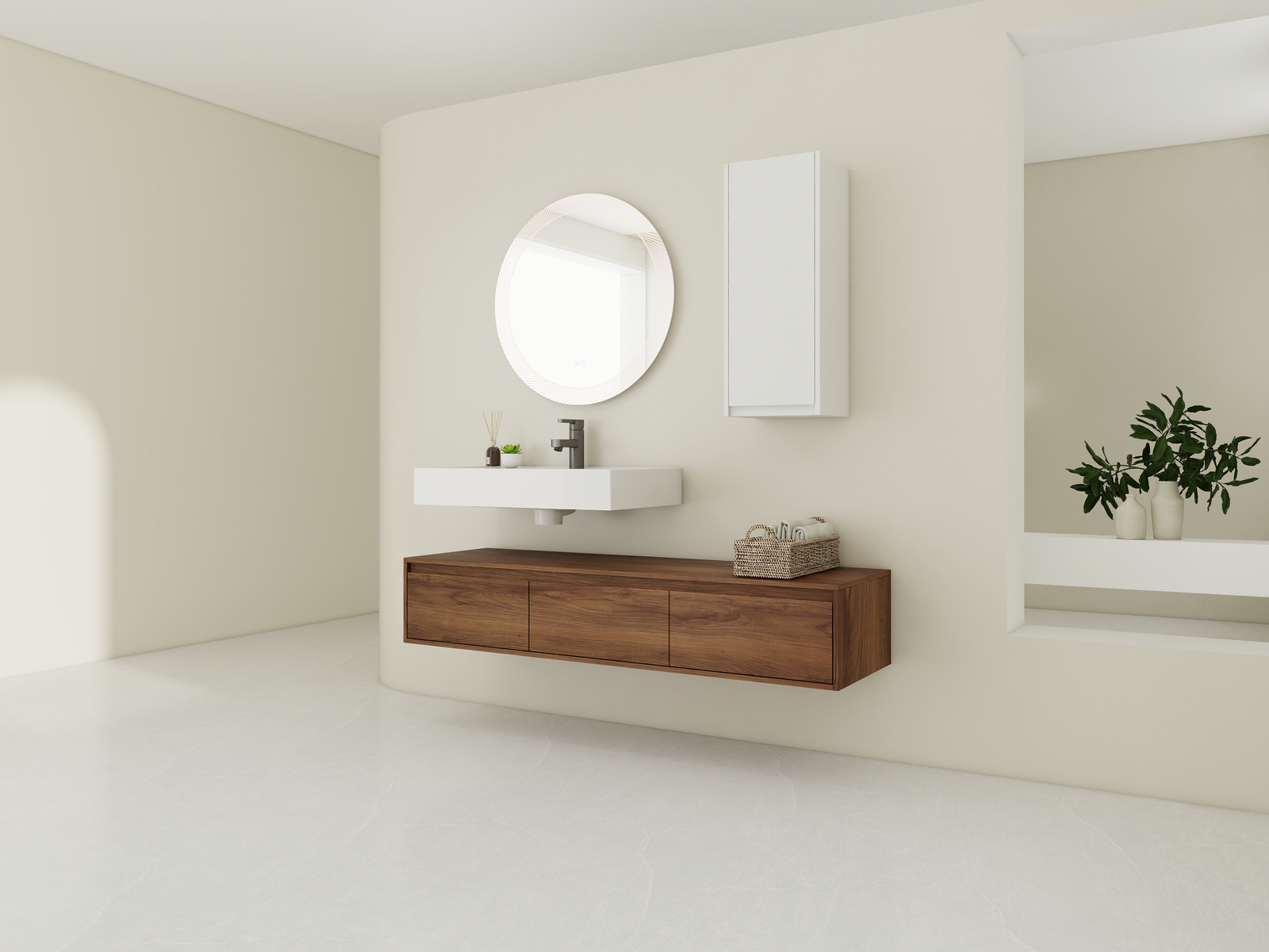 60in Floating Wall-Mounted Bathroom Vanity W/ Resin Sink+Side Cabinet +3 Drawers