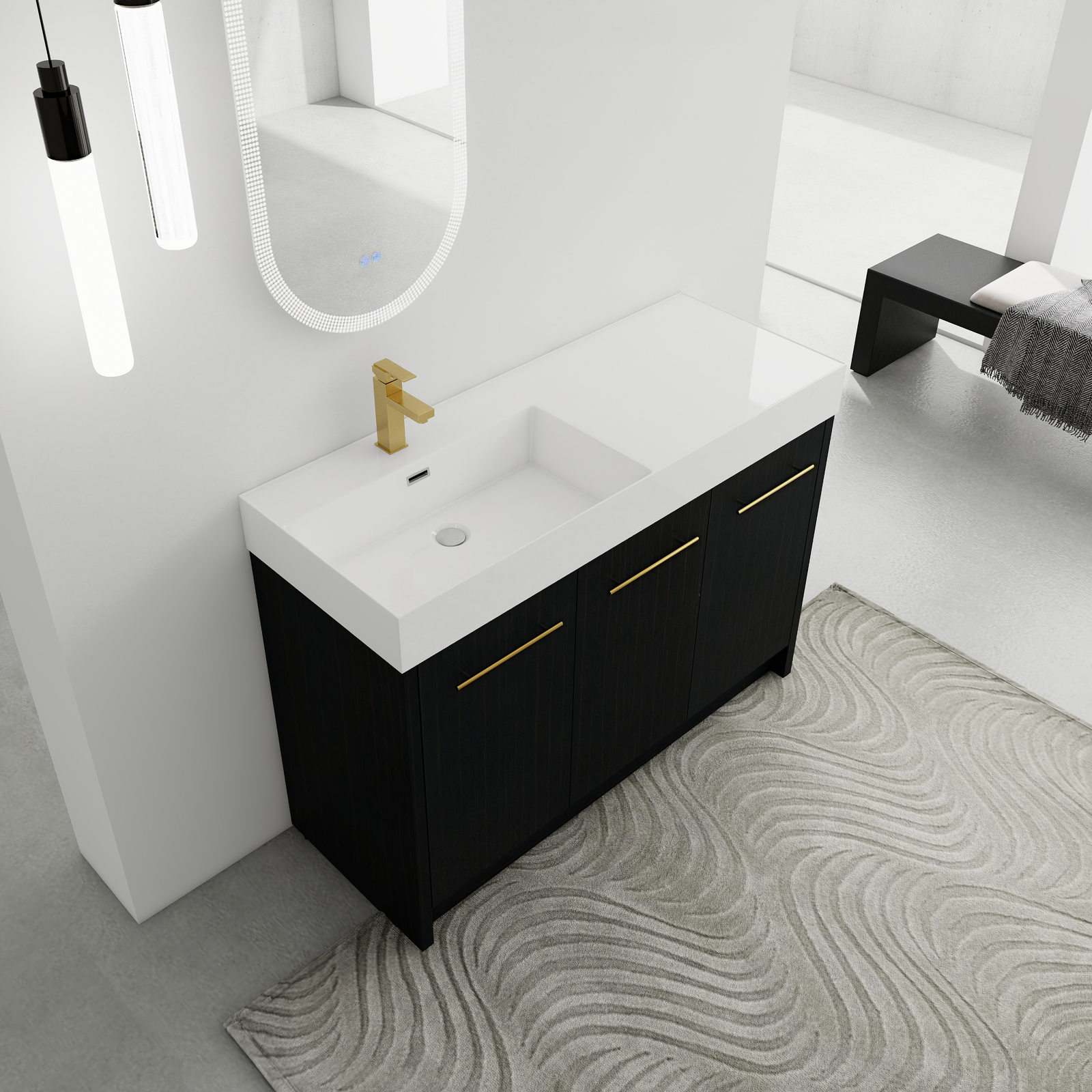 48 Inch Freestanding Bathroom Vanity Cabinet with Resin Sink Soft Closing Doors
