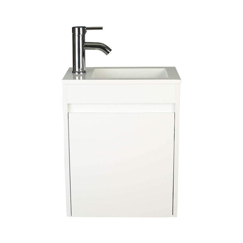 16″ Bathroom Paint Vanity Set White Wall Mount Small Ceramic Sink Faucet Drain