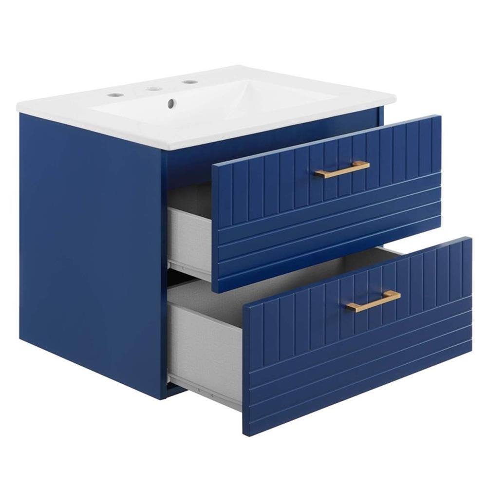 Modway Daybreak 24″ Modern Wood/Ceramic Bathroom Vanity in Blue/White